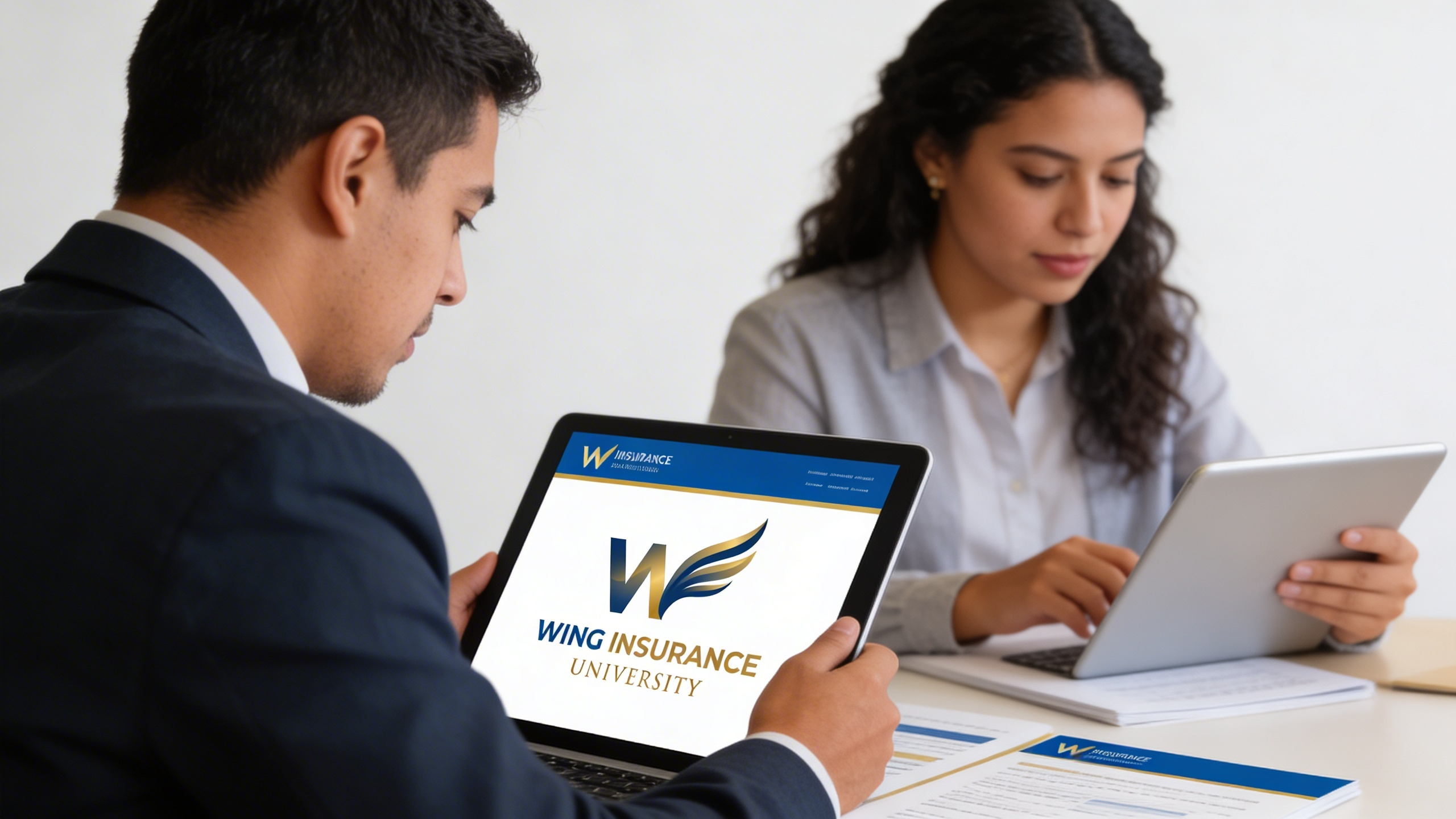 Profesionales hispanos estudiando con Wings Insurance University